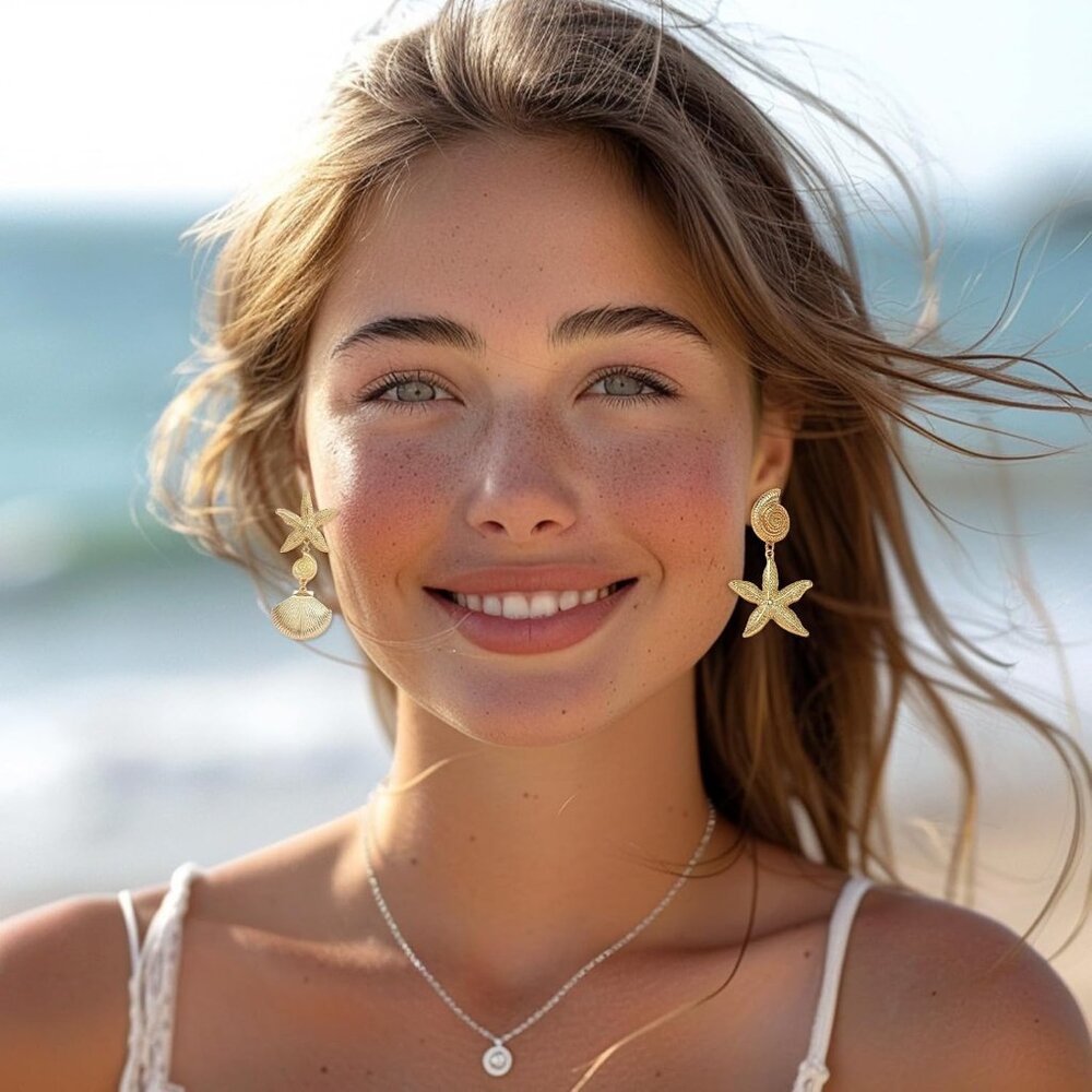 Starfish Nautical Shell Drop Earrings Lightweight… - image 3